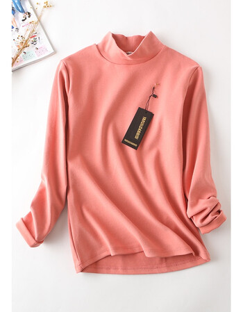 秋冬新款韩版半高领打底衫女长袖百搭宽松大码短款上衣加厚 瓜红色 xl