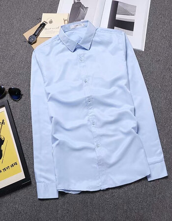 长袖白衬衫男士bf风ulzzang宽松休闲简约百搭韩版潮流学生衬衣 浅蓝色