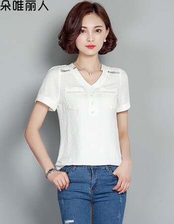 朵唯丽人2016夏装新款宽松显瘦大码上衣短袖t恤女 白色 l