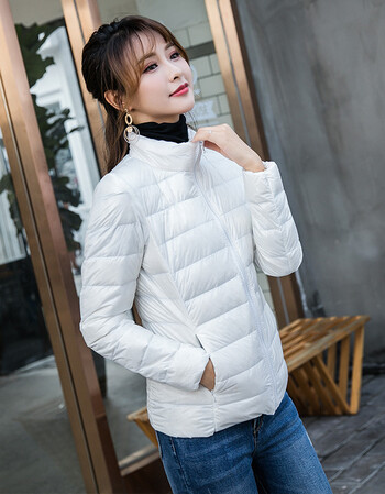 立领时尚轻薄羽绒服女短款韩版羽绒服女显瘦秋冬超轻外套 立领款白色