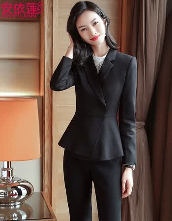 西服套装韩版修身小西装套裙前台工作服 黑色外套 b58裤子 8885白衬衫