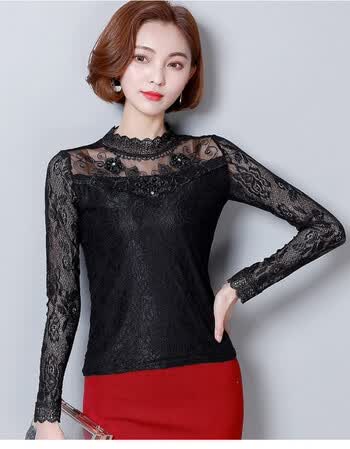 t恤蕾丝衫百搭打底衫长袖衣服女 黑色 l【图片 价格 品牌 报价】-京东