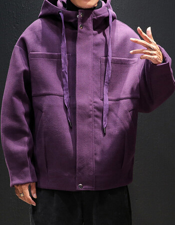 古莱登2018冬装短款呢料风衣外套男 日系模 紫色 3xl