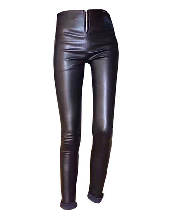 紧身拉链皮裤女2018新款秋冬外穿打底裤薄韩版哑光九分小脚 黑色 加绒