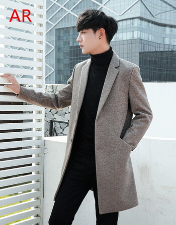 ar秋冬装大码羊毛呢大衣男韩版修身中长款呢子大衣风衣dy6007-p150