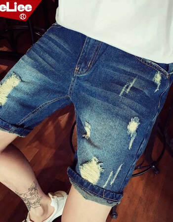 jieeliee夏季男士短裤 宽松青年破洞水洗复古大裤衩乞丐五分裤薄款