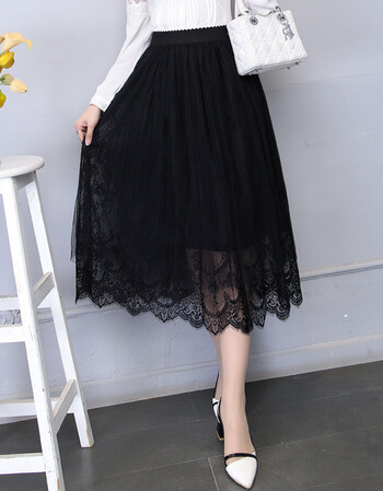 秋冬长裤休闲裤2018新款修身显瘦蕾丝长裙春秋百褶裙女高腰大码半身裙