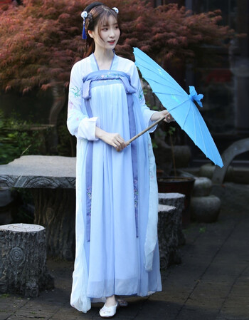 汉服女齐胸襦裙改良汉元素凤歌鸾古装仙女樱花飘逸清新淡雅 软烟罗