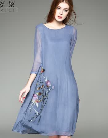 女装 连衣裙 贝姿黎(beizili) 贝蒂瑞莎2016新款女装 夏季优雅刺绣炒