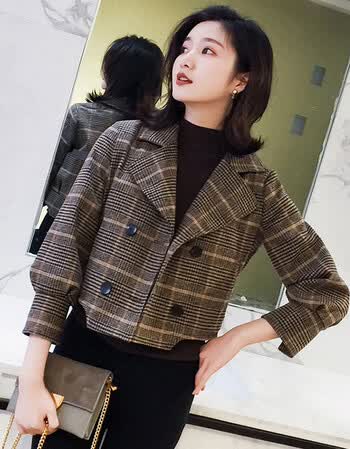 矮小个子短款初秋风衣秋天2018秋装新款格子春秋毛呢小外套女春装