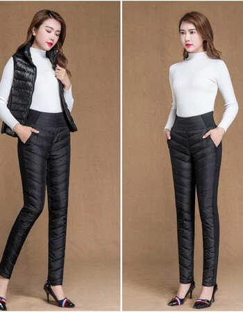 羽绒棉裤女外穿双面高腰加厚大码棉裤冬季修身加绒保暖铅笔裤 黑色