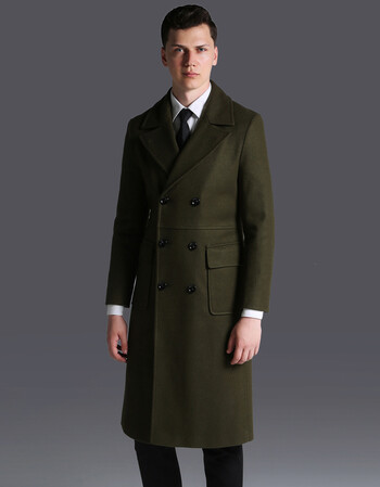 长款羊毛呢大衣过膝男2018春秋新款翻领超长呢子外套大码1119 军绿色