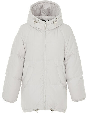 金羽杰2018冬新品抽褶一手长面包服羽绒服女宽松外套8424224 灰白色 m