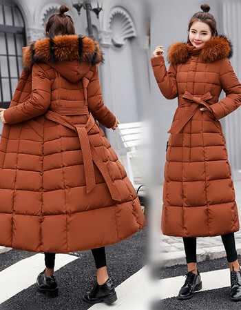 服女超长款加厚大款东北过膝到脚踝冬韩版加长大袄 焦糖色 m
