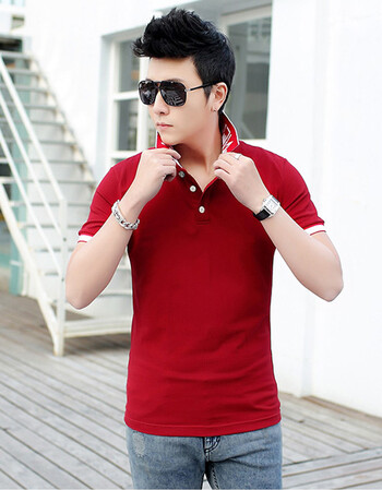 男士polo衫夏季翻领棉修身短袖t恤男立领时尚上衣青年男装潮 红色 m