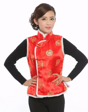 中国风唐装马甲女冬季中式棉背心节日演出服工作服女唐装梅花马夹