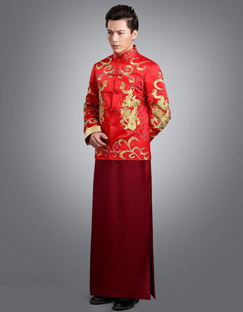 中式结婚礼服同款新郎服马褂袍敬酒服唐装龙凤褂古代冬 黄晓明同款酒