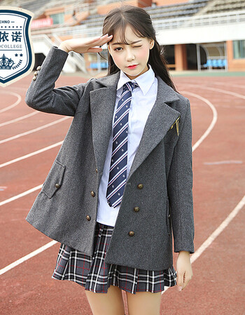 全场【3件7折】秋冬英伦风学院风呢大衣外套校服套装班服学生服装韩版