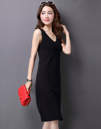 裙子夏冰丝针织夏天连衣裙中长款学生韩国修身无袖背心裙清新长裙 v领