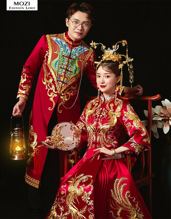 mozi中国风龙凤褂古装嫁衣2018新款秋冬新娘秀禾服新中式礼服结婚敬酒