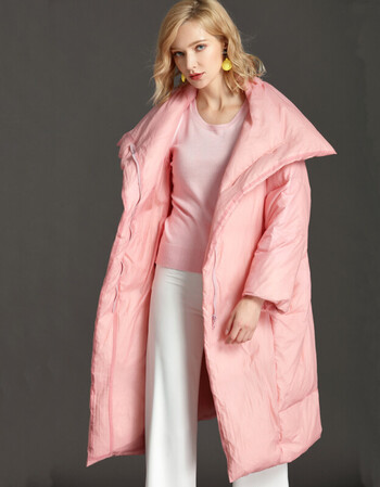 羽绒服女2018新款时尚长款大撇领平湖羽绒服 粉色 6xl