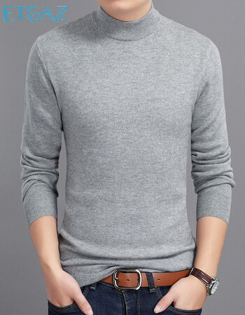 etgaz冬季新款羊毛衫男士半高领毛衣纯色加厚保暖圆领中青年针织打底