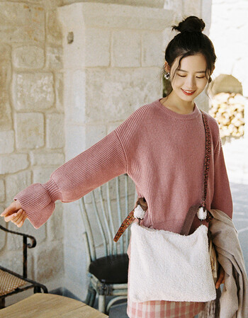 夏尔维纳 文艺小清新长袖针织上衣复古毛衣女2018秋冬新款 橡皮红 s