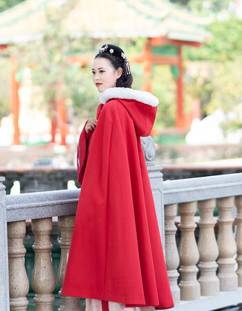 古代装改良汉服女秋冬斗篷披风秋冬装斗篷式古风中国风加绒加厚连帽