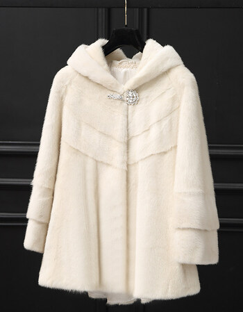 水貂毛外套女冬季中长款整貂皮草裘皮大衣貂皮大衣女连帽 珍珠色 xxl