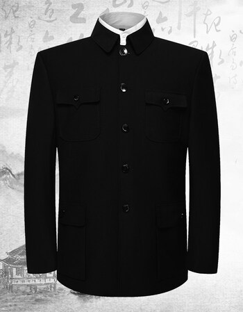 老年男装老人衣服父亲装民国风复古中山装爷爷爸爸中山服 黑色单上衣