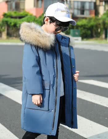 羽绒服男童中长款男大童外套中大童12-15岁男孩韩版品质定制 天蓝色