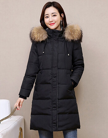 莎纤韵2018秋冬羽绒服女中长款保暖大毛领冬季新款女士羽绒服韩版外套
