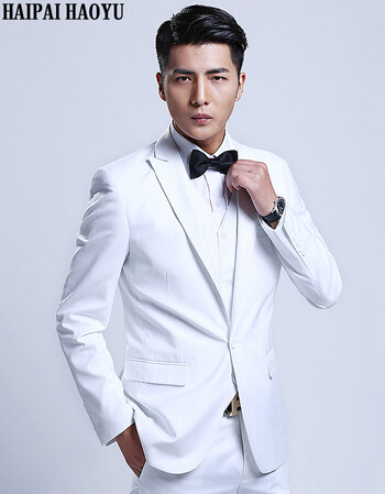 haipaihaoyu西服套装男修身商务休闲白色西装新郎结婚礼服a105白色170
