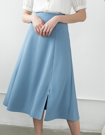 开叉雪纺半身裙女2019新款夏季复古高腰a字裙中长款百搭仙女裙子 蓝色