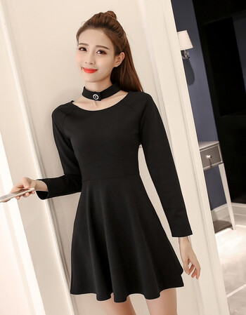 网纱小黑裙秋装18-28岁女神范微胖女生衣服修身时尚洋气性感裙子 黑色