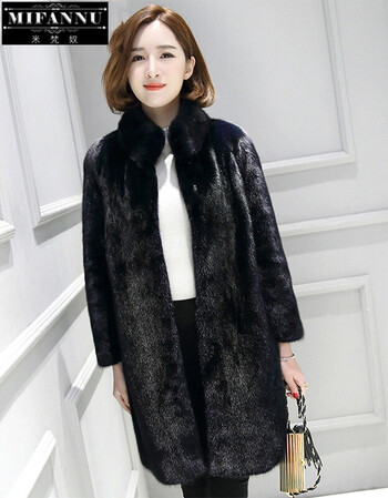 新款女装韩版天鹅绒貂皮大衣款整貂中长款百搭立领通勤外套女 黑色 m