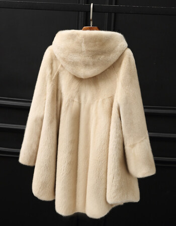 貂皮大衣女整貂中长款2018新款水貂皮草外套连帽貂毛裘皮大衣女冬 米