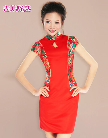 吉美嫁艺婚纱礼服新款包肩中式修身旗袍Q708