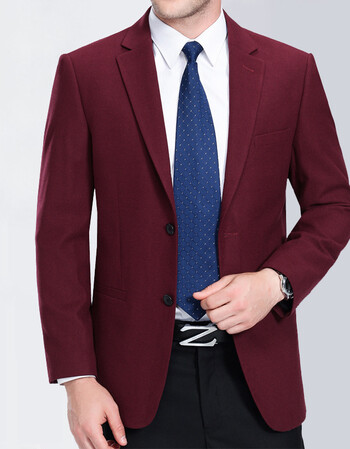 款男士西服休闲单西中年酒红色西装羊毛呢外套爸爸装 酒红色 190码