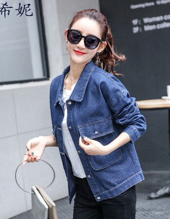 免邮】实拍牛仔外套女春秋季韩版宽松长袖牛仔衣短款女装新款潮 蓝色