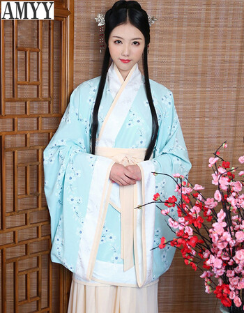 纪黛娜汉服女装短曲裾礼服汉服春秋装非古装 浅蓝 160