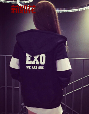 
                                        莉如花  2017秋冬EXO情侣款开衫连帽加绒卫衣棒球服外套班服Y8988 EXO XL                