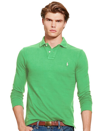 时尚棉质纯色翻领长袖polo衫 男装 浅绿色白马标 m【图片 价格 品牌