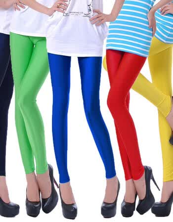 2016彩色光泽裤 外穿修身打底裤 荧光糖果色九分裤女 白色 均码