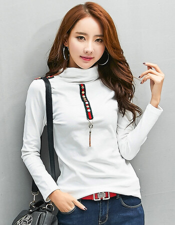 春秋季打底衫纯棉长袖t恤女纯色高领修身显瘦女装上 白色 2xl