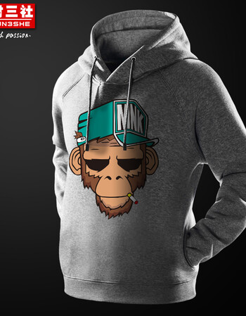 木村三社 欧美潮牌mnk猴子抽烟连帽卫衣休闲套头情侣装秋冬新款酷