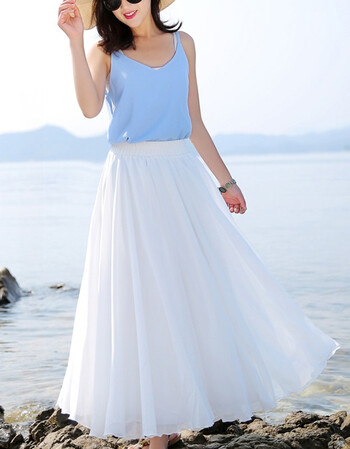 西牧子服饰雪纺半身长裙春夏纱裙白色半身裙女长裙百褶高腰大码a字裙