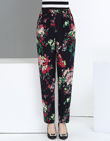 中老年人女裤松紧腰棉麻花裤子春夏天薄款中年妈妈休闲裤宽松大码s 7