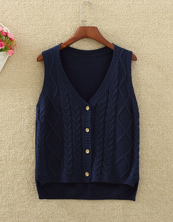 薇心(免邮)麻花毛衣开衫马甲女秋季新款韩版宽松无袖针织衫坎肩毛线