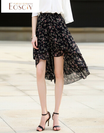 鑫希尼新款女夏碎花燕尾前短后长不规则半身裙 花色 s